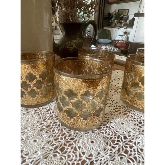 5 Culver Valencia Lowball Glasses MCM Gold Gilded Barware Rocks Clean! - Picture 4 of 4